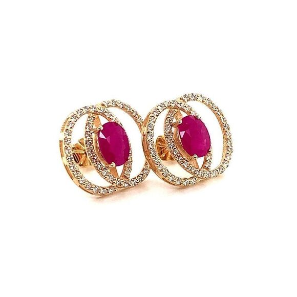 Diamond Ruby Stud Earrings 14k Yellow Gold 2.90 mm Certified $5,950 018661 - Picture 5 of 16